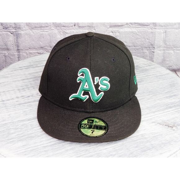 New Era Oakland Athletics Black Green Logo Fitted Hat Green Size 7 - Picture 1 of 10